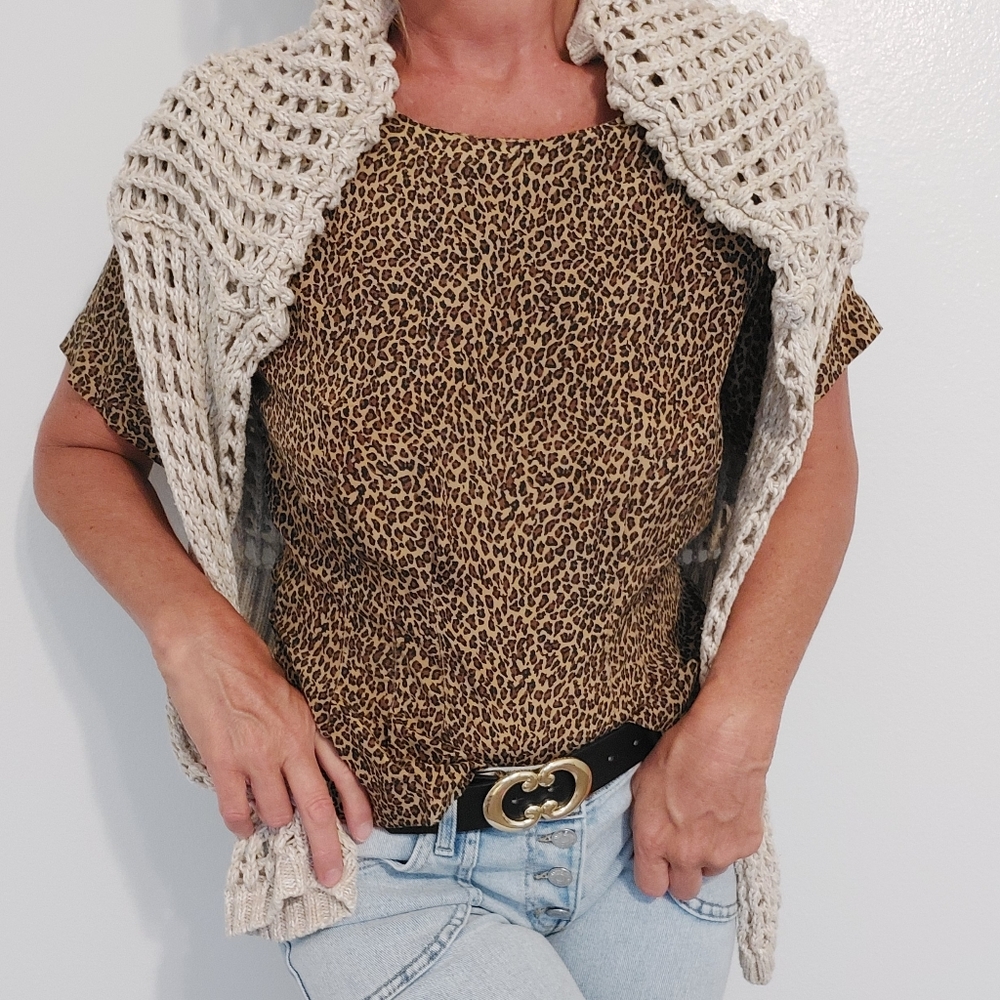Annie Alexander Animal Print 100% Silk Vintage Blouse - Picture 2 of 7